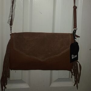 Moda Luxe Brown Suede Fringe Crossbody Bag